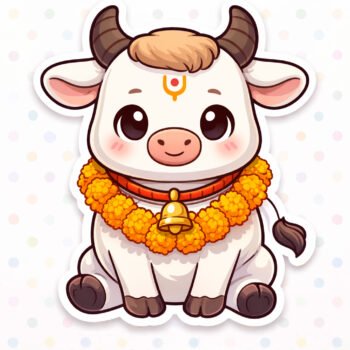 Cute Kawaii Nandi Bull Illustration – Maha Shivaratri Special Art-grapikx