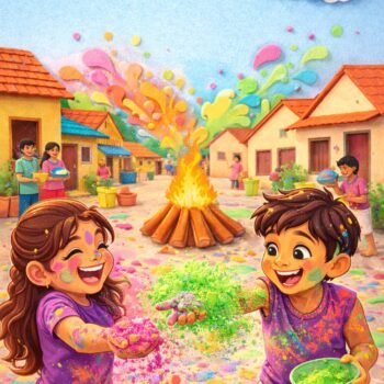 Joyful Holi Celebration Illustration