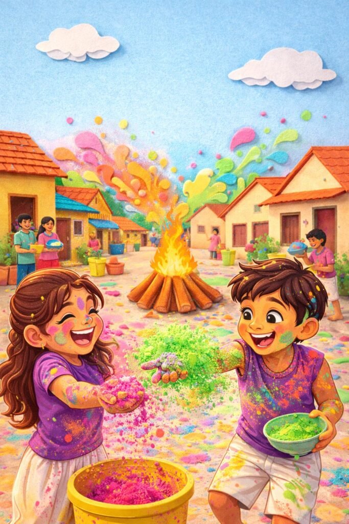 Joyful Holi Celebration Illustration