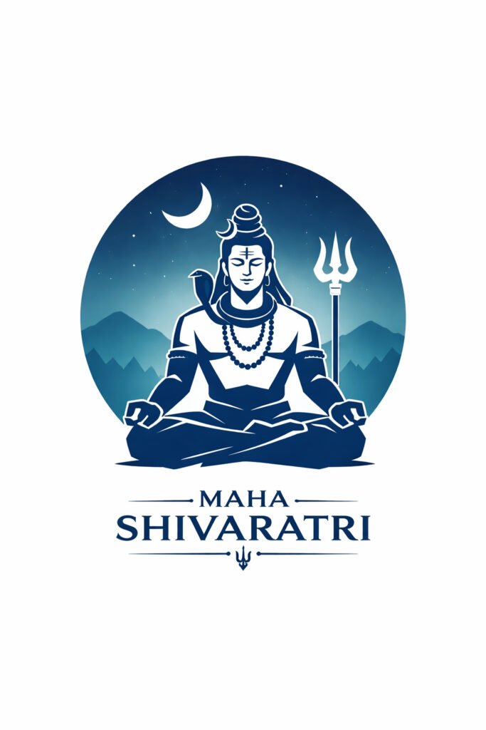 Minimalist Lord Shiva Vector Art with Trishul and Crescent Moon-grapikx