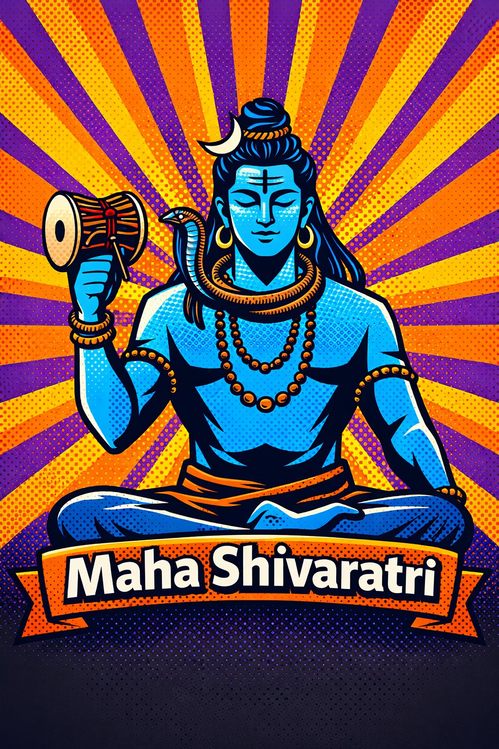 Pop Art Lord Shiva with Damru – Maha Shivaratri Festival Design-grapikx