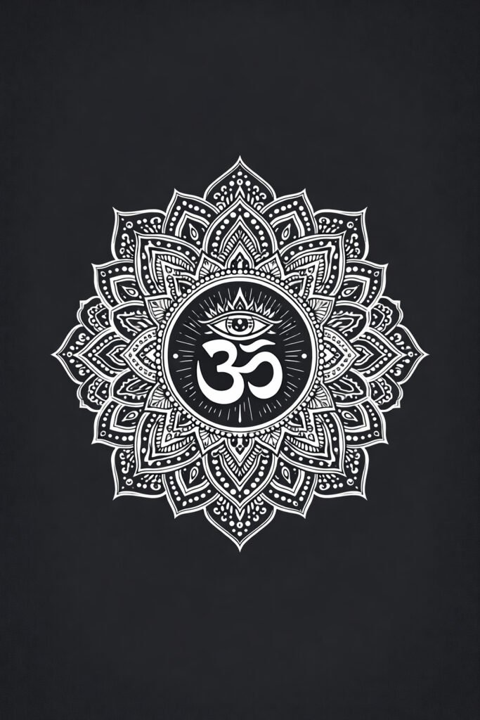 Sacred Om Mandala with Third Eye – Spiritual Hindu Wall Art-grapikx