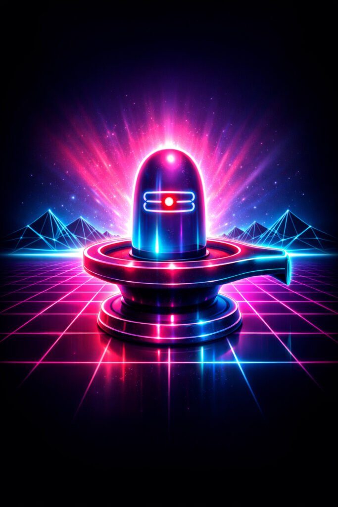 Shiva Lingam Neon Art Wallpaper – Modern Mahadev Digital Design-grapikx
