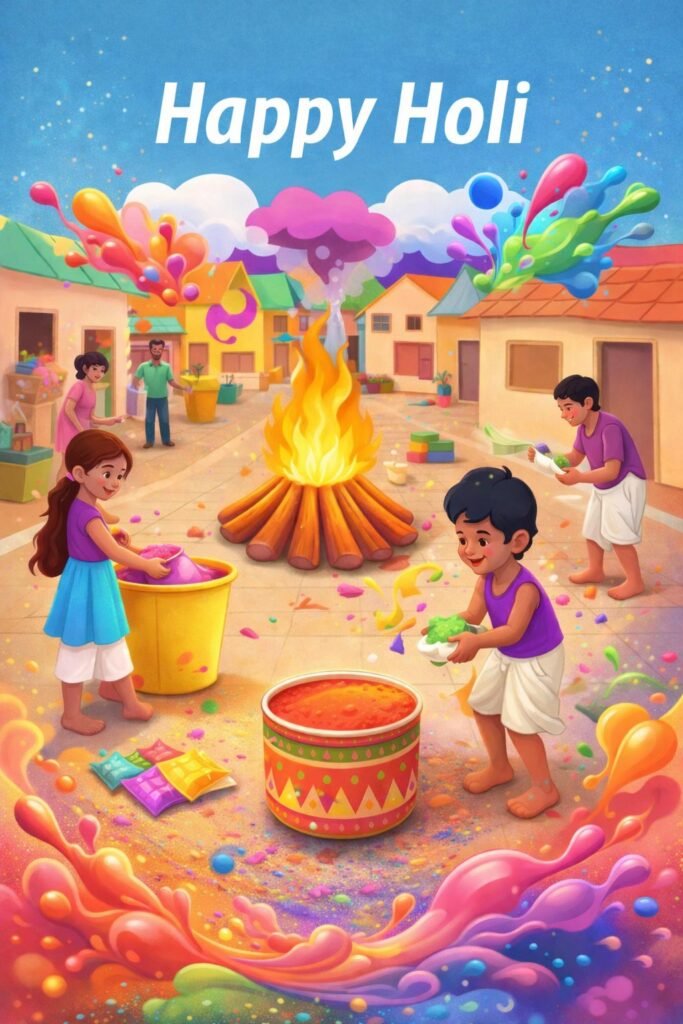 Traditional Holi Celebration Art Scene